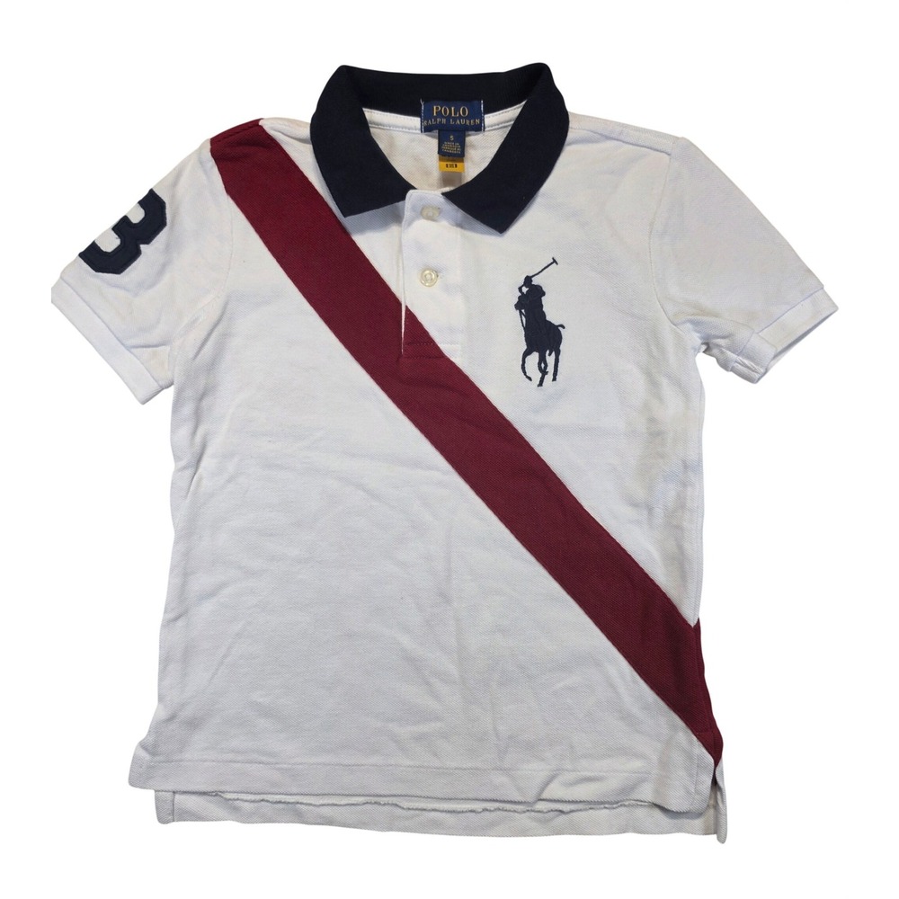 Polo Ralph Lauren Boys White Red Sash Big Pony Polo Shirt Size 5